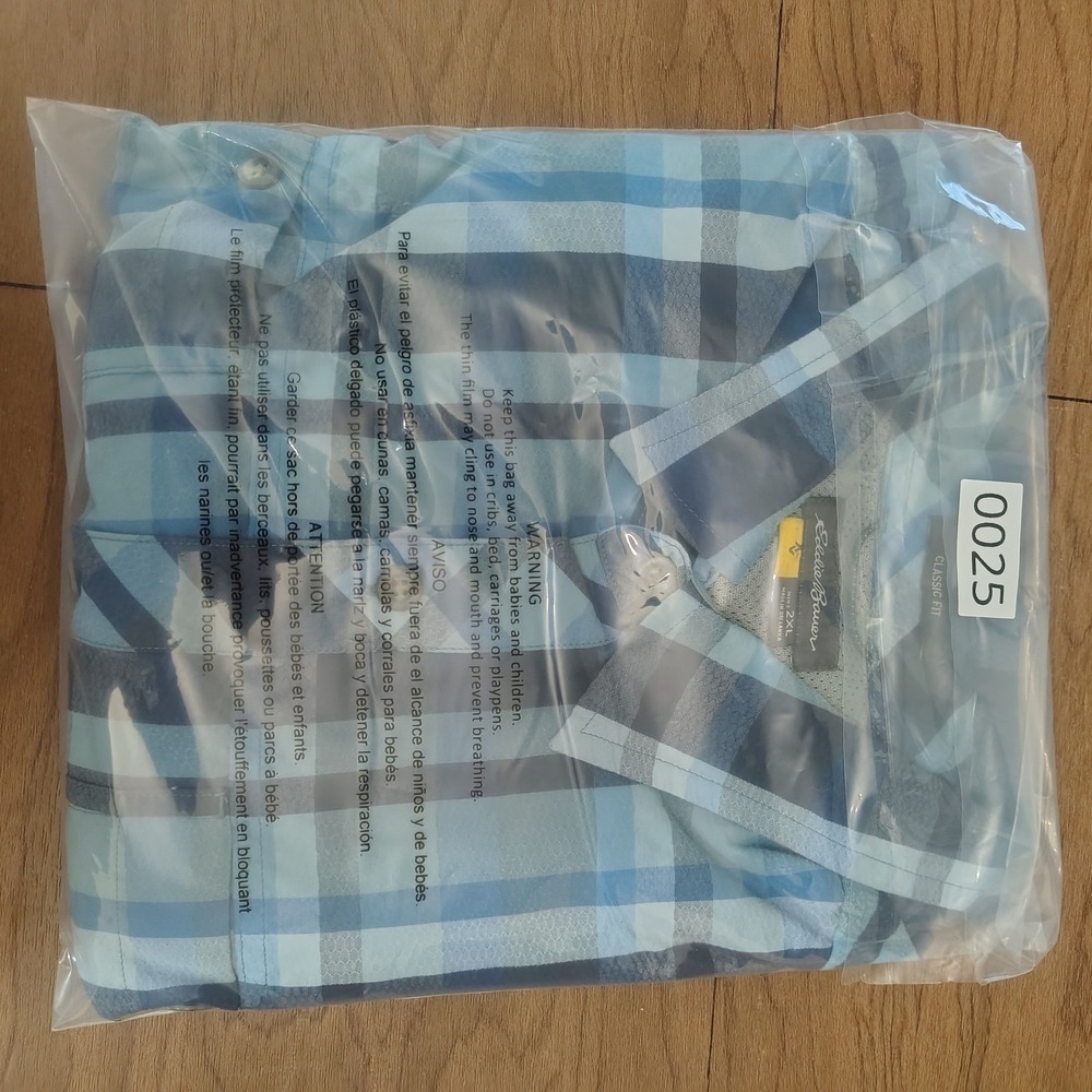Eddie Bauer Shirt Mens 2XL Blue Classic Fit Plaid Nylon Blend Short Sleeve - Picture 12 of 12